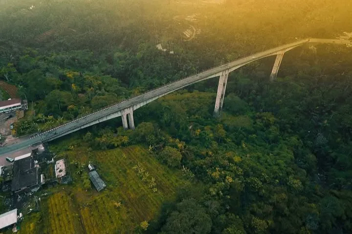 Jembatan Tukad Bangkung melintasi lembah hijau di Petang, Badung